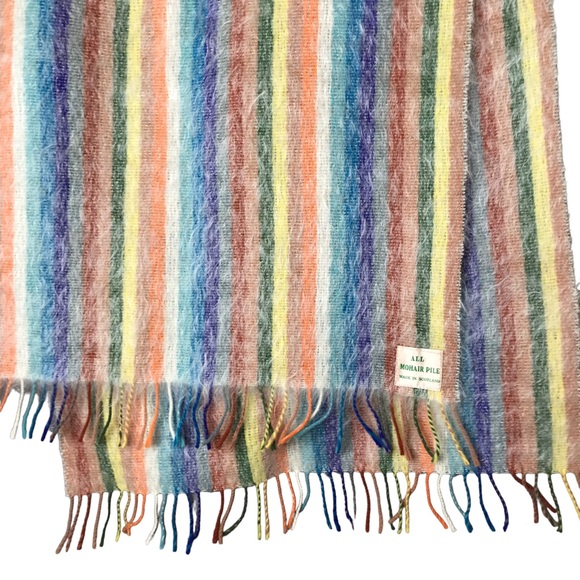 Scottish Mohair Stripe Scarf Wrap Made in Scotland Vintage Knit Wool - Picture 5 of 9